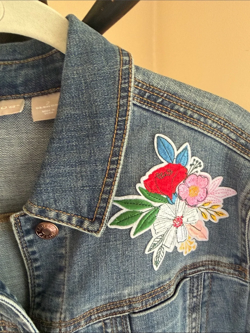 Chicos Denim Jacket with Floral Embroidery - Blue